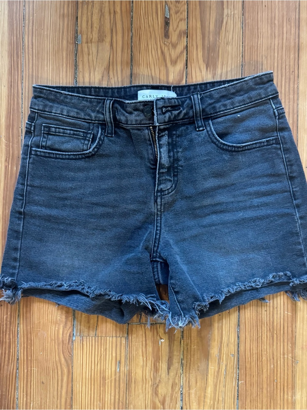 Carly Jean Los Angeles Black Washed Frayed Hem Denim Shorts